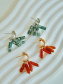 Niche Moss Agate Carnelian Sterling Silver Earrings - Two-Tone Tassel C-Hoop Design, Boho Statement Jewelry for Women