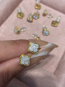 Niche Clover Sterling Silver Earrings - Zircon-Accented Gold-Tone Design, Minimalist Statement Jewelry for Women