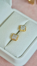 Niche Clover Sterling Silver Earrings - Zircon-Accented Gold-Tone Design, Minimalist Statement Jewelry for Women