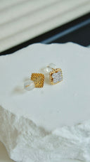 Niche Clover Sterling Silver Earrings - Zircon-Accented Gold-Tone Design, Minimalist Statement Jewelry for Women