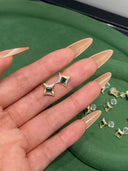 Niche Emerald Starburst Sterling Silver Earrings - Two-Tone Zircon Design, Vintage Statement Jewelry for Women