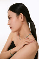 Niche Feather Turquoise Sterling Silver Earrings - Gold-Tone Zircon Design, Boho Statement Jewelry for Women