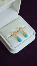 Niche Feather Turquoise Sterling Silver Earrings - Gold-Tone Zircon Design, Boho Statement Jewelry for Women