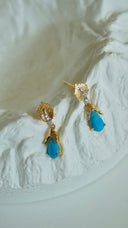 Niche Feather Turquoise Sterling Silver Earrings - Gold-Tone Zircon Design, Boho Statement Jewelry for Women