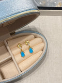 Niche Feather Turquoise Sterling Silver Earrings - Gold-Tone Zircon Design, Boho Statement Jewelry for Women