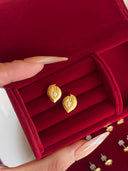 Niche Leaf Sterling Silver Earrings - Zircon-Accented Gold-Tone Design, Minimalist Statement Jewelry for Women