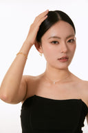 Niche Textured Sterling Silver Earrings - Gold-Tone Emerald Zircon C-Hoop Design, Artistic Statement Jewelry for Women