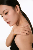 Niche Textured Sterling Silver Earrings - Gold-Tone Emerald Zircon C-Hoop Design, Artistic Statement Jewelry for Women