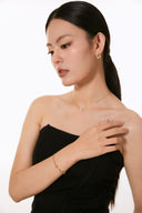 Niche Textured Sterling Silver Earrings - Gold-Tone Emerald Zircon C-Hoop Design, Artistic Statement Jewelry for Women