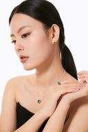 Niche Hexagon Tsavorite Sterling Silver Earrings - Zircon-Accented Two-Tone Design, Vintage Statement Jewelry for Women