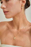 Niche Moonstone Sterling Silver Set - Gold-Tone Vintage Necklace and Earrings, Bridal Statement Jewelry for Women