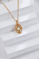 Niche Moonstone Sterling Silver Set - Gold-Tone Vintage Necklace and Earrings, Bridal Statement Jewelry for Women