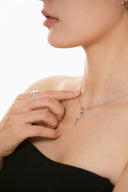 Niche Teardrop Sterling Silver Necklace - Zircon-Accented Two-Tone Design, Minimalist Statement Jewelry for Women