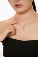 Niche Teardrop Sterling Silver Necklace - Zircon-Accented Two-Tone Design, Minimalist Statement Jewelry for Women