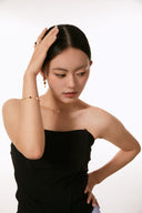 Niche Pearl Onyx Sterling Silver Set - Gold-Tone Zircon Necklace and Bracelet, Elegant Statement Jewelry for Women