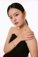 Niche Pearl Onyx Sterling Silver Set - Gold-Tone Zircon Necklace and Bracelet, Elegant Statement Jewelry for Women