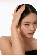 Niche Pearl Onyx Sterling Silver Set - Gold-Tone Zircon Necklace and Bracelet, Elegant Statement Jewelry for Women