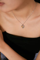 Niche Two-Tone Heart Sterling Silver Necklace - Textured Zircon Design, Romantic Statement Jewelry for Women