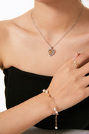 Niche Two-Tone Heart Sterling Silver Necklace - Textured Zircon Design, Romantic Statement Jewelry for Women