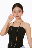 Niche Tiger Eye Sterling Silver Long Necklace - Beaded Boho-Chic Design, Versatile Statement Jewelry for Women