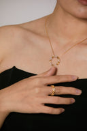 Niche Textured Circle Sterling Silver Necklace - Zircon-Accented Two-Tone Design, Vintage Statement Jewelry for Women