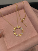 Niche Textured Circle Sterling Silver Necklace - Zircon-Accented Two-Tone Design, Vintage Statement Jewelry for Women