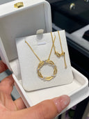 Niche Textured Circle Sterling Silver Necklace - Zircon-Accented Two-Tone Design, Vintage Statement Jewelry for Women