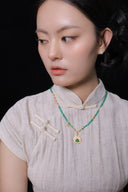 Niche Green Agate Laughing Buddha Sterling Silver Necklace - Gold-Tone Chinese Design, Lucky Statement Jewelry for Women