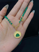 Niche Green Agate Laughing Buddha Sterling Silver Necklace - Gold-Tone Chinese Design, Lucky Statement Jewelry for Women