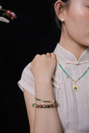 Niche Green Agate Laughing Buddha Sterling Silver Necklace - Gold-Tone Chinese Design, Lucky Statement Jewelry for Women