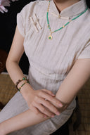 Niche Green Agate Laughing Buddha Sterling Silver Necklace - Gold-Tone Chinese Design, Lucky Statement Jewelry for Women