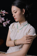 Niche Green Agate Laughing Buddha Sterling Silver Necklace - Gold-Tone Chinese Design, Lucky Statement Jewelry for Women