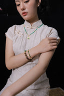 Niche Green Agate Laughing Buddha Sterling Silver Necklace - Gold-Tone Chinese Design, Lucky Statement Jewelry for Women