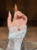 Niche Ruby Enamel Sterling Silver Necklace - Gold-Tone Vintage Design, Statement Jewelry for Women