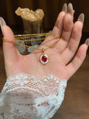 Niche Ruby Enamel Sterling Silver Necklace - Gold-Tone Vintage Design, Statement Jewelry for Women