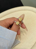 AAAAAANiche Yellow Emerald-Cut Sterling Silver Ring - Zircon-Accented Two-Tone Design, Luxe Statement Jewelry for Women