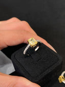 AAAAAANiche Yellow Emerald-Cut Sterling Silver Ring - Zircon-Accented Two-Tone Design, Luxe Statement Jewelry for Women