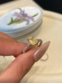 AAAAAANiche Yellow Emerald-Cut Sterling Silver Ring - Zircon-Accented Two-Tone Design, Luxe Statement Jewelry for Women