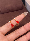 Niche Red Enamel Gourd Sterling Silver Earrings - Gold-Tone Chinese Design, Lucky Statement Jewelry for Women