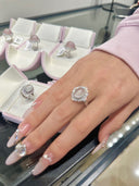 Niche Rose Quartz Sterling Silver Ring - Zircon-Accented Halo Design, Romantic Statement Jewelry for Women