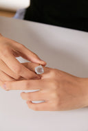 Niche Rose Quartz Sterling Silver Ring - Zircon-Accented Halo Design, Romantic Statement Jewelry for Women