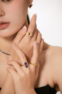 Niche Lapis Lazuli Sterling Silver Ring Set - Textured Gold-Tone Boho-Chic Design, Statement Jewelry for Women