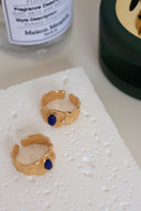 Niche Lapis Lazuli Sterling Silver Ring Set - Textured Gold-Tone Boho-Chic Design, Statement Jewelry for Women