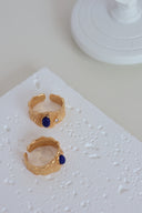 Niche Lapis Lazuli Sterling Silver Ring Set - Textured Gold-Tone Boho-Chic Design, Statement Jewelry for Women