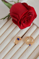 Niche Lapis Lazuli Sterling Silver Ring Set - Textured Gold-Tone Boho-Chic Design, Statement Jewelry for Women