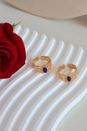 Niche Lapis Lazuli Sterling Silver Ring Set - Textured Gold-Tone Boho-Chic Design, Statement Jewelry for Women