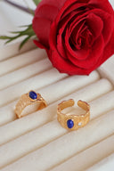 Niche Lapis Lazuli Sterling Silver Ring Set - Textured Gold-Tone Boho-Chic Design, Statement Jewelry for Women