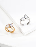 Niche Two-Stone Sterling Silver Ring - Gold-Tone Cluster Design, Romantic Statement Jewelry for Women