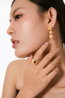 Niche Tiger Eye Sterling Silver Ring - Textured Gold-Tone Boho-Chic Design, Statement Jewelry for Women