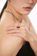 Niche Lapis Lazuli Sterling Silver Ring - Hexagon Gold-Tone Boho-Chic Design, Statement Jewelry for Women